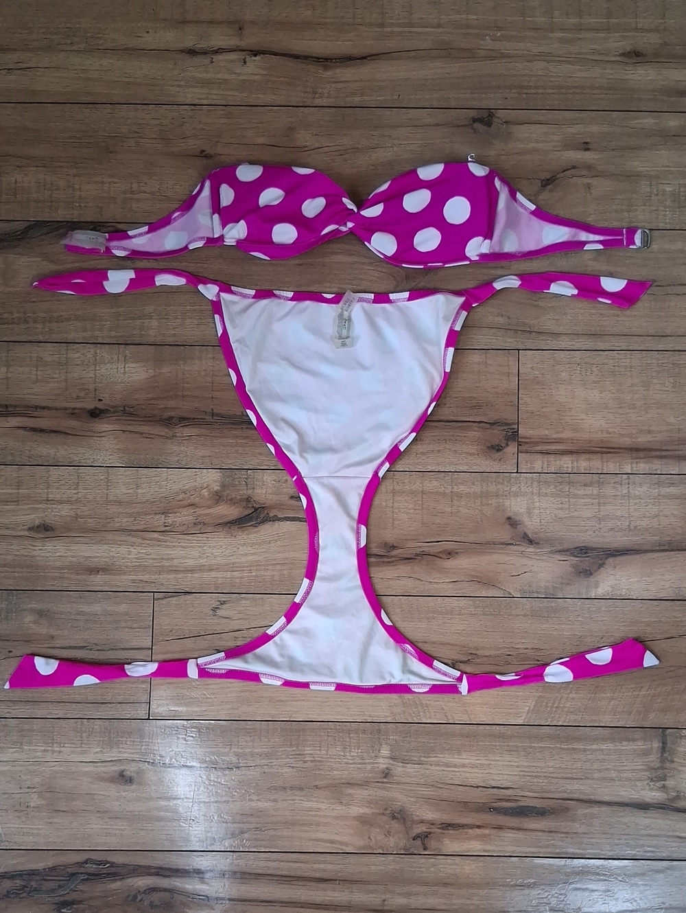 Victoria's Secret Strapless Pink Polka Dot Bikini Set Small Women's Swimwear - Picture 14 of 16